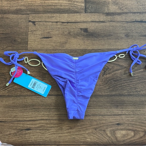 Beach Bunny Swimwear Kinsley Tie Side Bedazzled Bikini Bottom In Lilac Size L - Picture 6 of 7